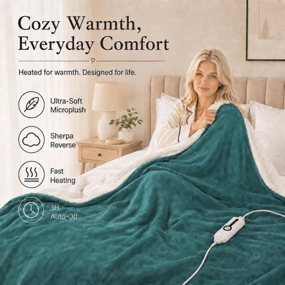 Electric Heated Blanket Full Size 72"x84" – Light Gray | ETL for Safe Overnight, 4 Heat Settings & 10H Auto Off, Dual-Sided Microplush Sherpa for Home Night, Machine washable