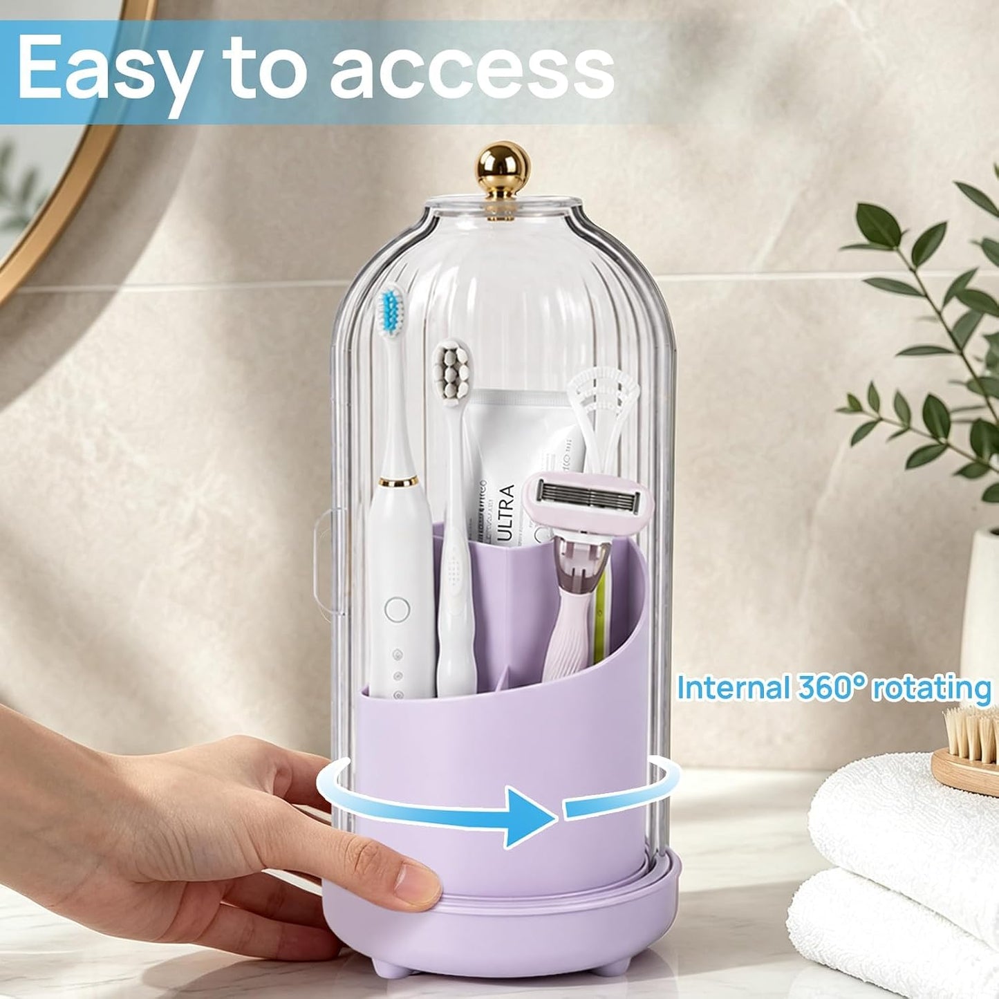 Toothbrush Holders with Cover Toothpaste Organizer for Bathroom, White | 360° Rotating, Dustproof Sliding Lid, Drainage Holes, Waterproof, for Kids Electric Toothbrush Makeup Brush Storage