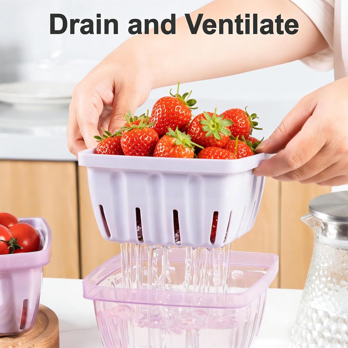 Berry Basket, 3-in-1 Fruit Colander with Holes, Berry Keeper with Colander | 1.1 Qt Vented Fruit Keeper, Lightweight Berry Bowl, Wash Drain & Store Strawberries, Blueberries, Grapes, Dishwasher safe