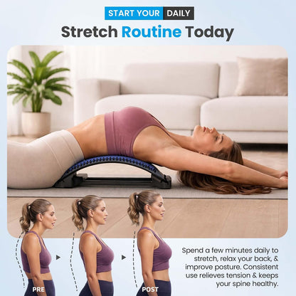 Spine Decompression Back Stretcher with Massage Ball - 3 Level Adjustable | Back Cracker Board for Lower Back Comfort - Posture Support and Scoliosis Aid for Home, Office & Gym