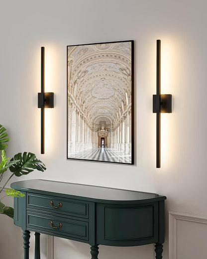 8000mAh Battery Operated Wall Sconce with Remote Control, 3000K-6000K Dimmable Black Wireless Rechargeable Wall Sconces Set of Two with Timer Function for Living Room, Bedroom, Stairwell, TV 24 Inch