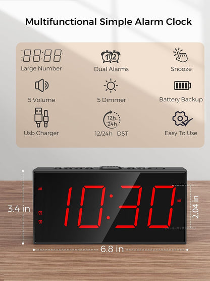 Vibrating Alarm Clock for Heavy Sleepers – Loud Bed Shaker, Dual Alarms with Weekday/Weekend Mode, 3 Vibration Levels, 5-Volume & Dimmer, Large Display, USB + Battery Backup – Deaf & Hearing-Impaired