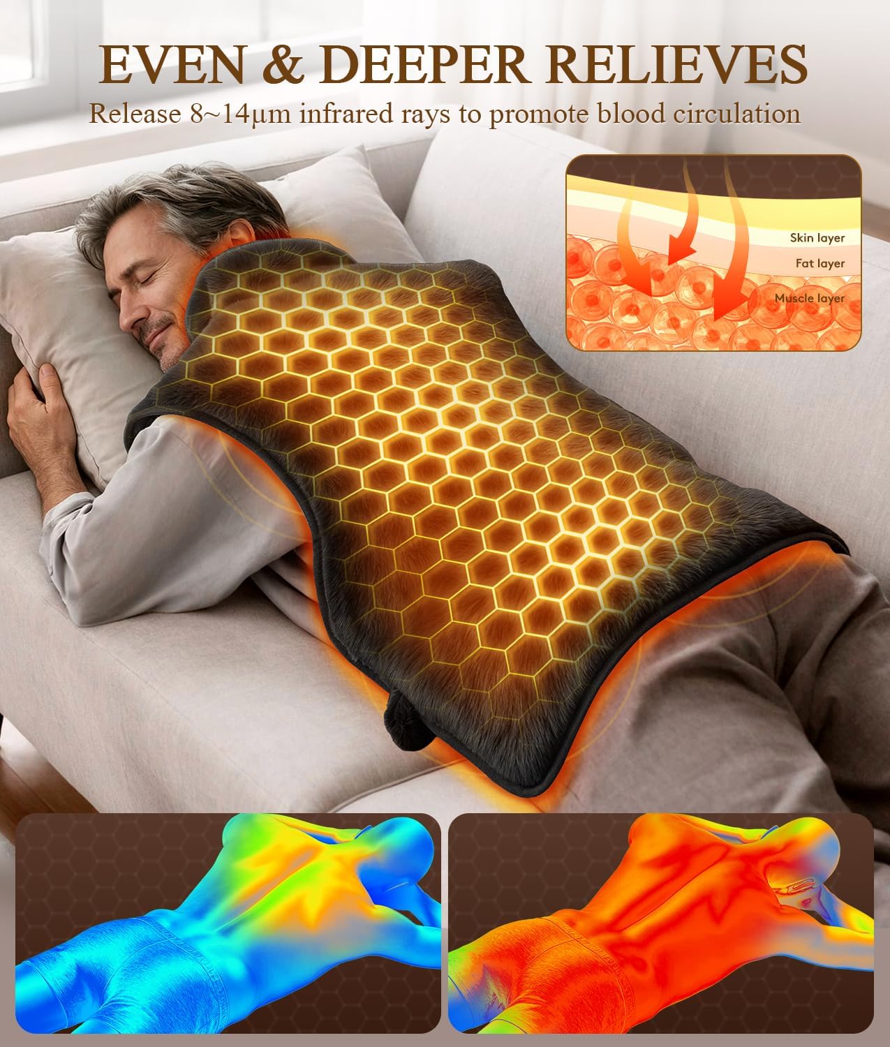 Far Infrared Heating Pad for Neck and Shoulders and Back | 6X Deeper Targeted Heat Therapy for Fast Chronic Pain Relief in Seniors – 20% Heavier, 8 Heat Levels, 4H Auto Shut Off