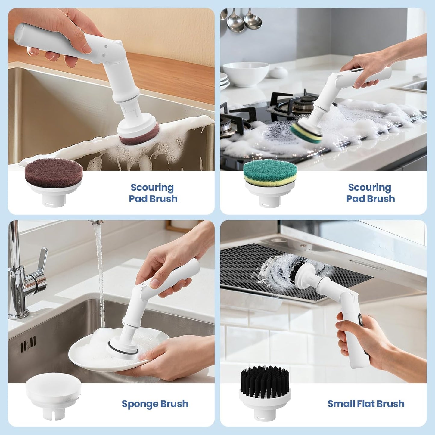 UNIWA Electric Spin Scrubber Cordless with 4 Replaceable Head, 3-Speeds | Electric Scrubber for Cleaning Bathroom/Kitchen/Tub/Dish/Shower/Cup, Mini Power Scrubber Tool, IPX6 Waterproof, Rechargeable