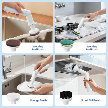 UNIWA Electric Spin Scrubber Cordless with 4 Replaceable Head, 3-Speeds | Electric Scrubber for Cleaning Bathroom/Kitchen/Tub/Dish/Shower/Cup, Mini Power Scrubber Tool, IPX6 Waterproof, Rechargeable