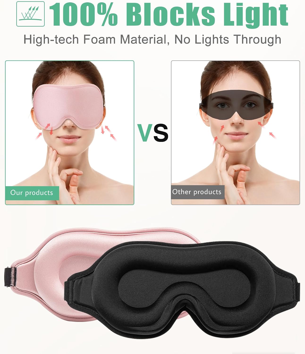 BeeVines Sleep Mask, 2 Pack 3D Contoured Sleeping Eye Masks for Lash Extensions, Night Molded Covers with Adjustable Strap, Memory Foam Eye Shade for Traveling Yoga Nap(Black & Grey)
