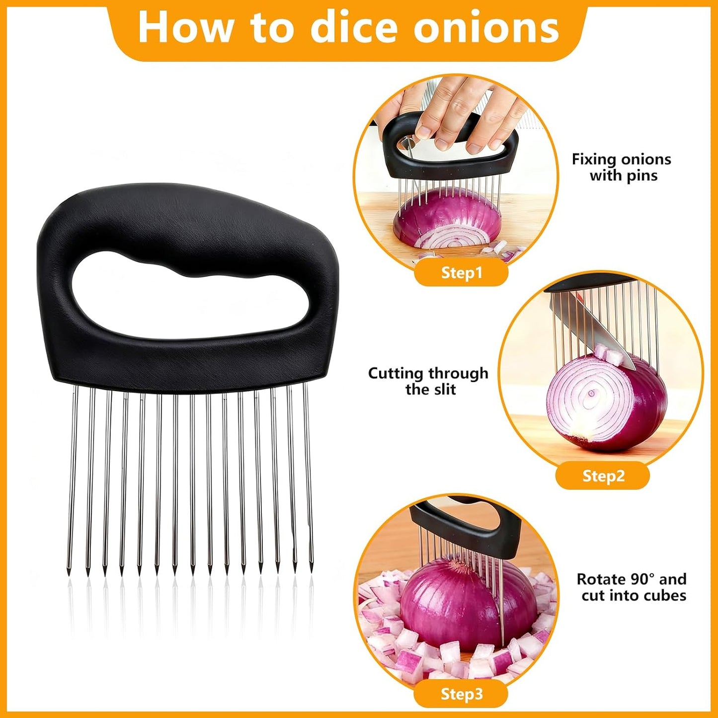 Onion Holder for Slicing Meat Tenderizer Extra Large Onion Slicer Holder Cutter Vegetable for Potato, Tomato, Lemon, Kitchen Food Slicer Guide with 16 Long Needles