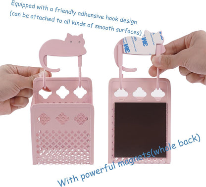 Magnetic Pen Holder, Mesh Metal Strong Magnet Dry Erase Marker Holder Pencil Organizer Small Items Basket for Refrigerator, Whiteboard, Locker Accessories-Pink, Pack of 1, Blush, New-Z008