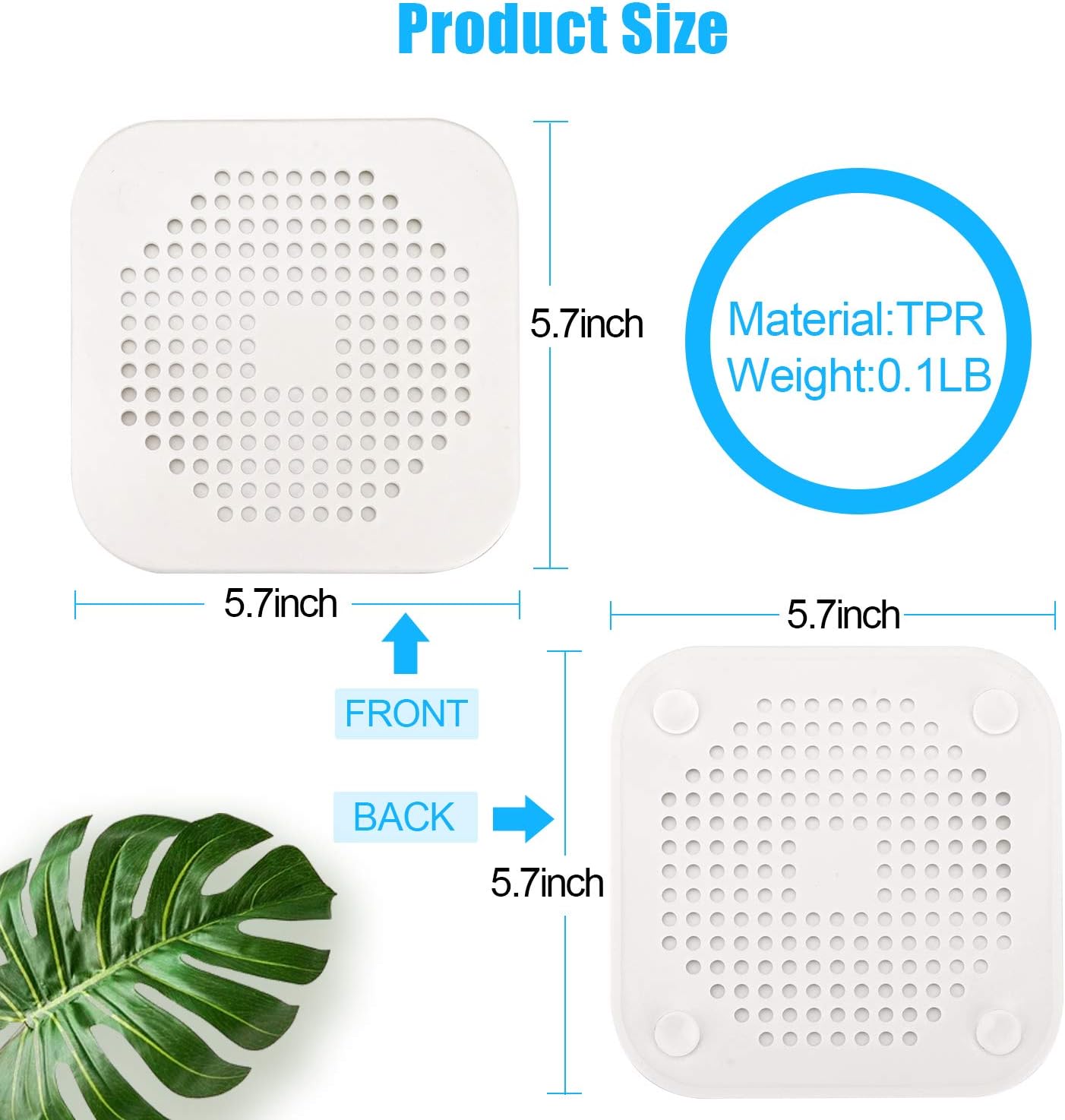 Square Drain Cover for Shower 5.7-inch TPR Drain Hair Catcher Flat Silicone Plug for Bathroom and Kitchen Filter Shower Drain Protection Flat Strainer Stopper with Suction Cups 2 Pack (Grey)