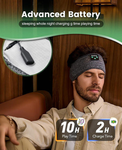 Perytong Sleep Headphones Bluetooth 5.4 Headband, Wireless Sleep Headphones for Side Sleepers - Sleeping Headband with Ultra-Thin Speaker Microphone Handsfree Gift Ideas for Women Men