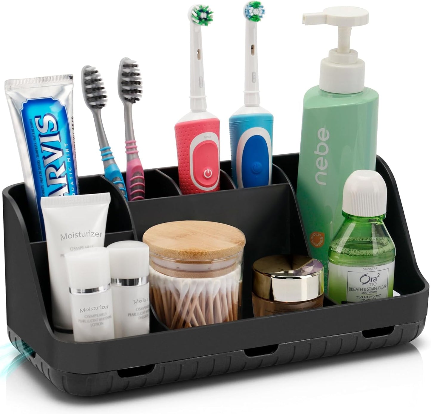 GFWARE Black Toothbrush Holder - 7 Slots Bathroom Organizer Countertop with Drainage Matte Black Electric Toothbrush and Toothpaste Holder for Bathroom Accessories Organization Vanity Sink Storage | Detachable 7 Slots Matte Black Kid Electric Toothbrush