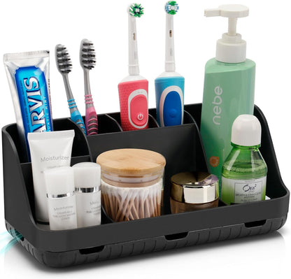 GFWARE Black Toothbrush Holder - 7 Slots Bathroom Organizer Countertop with Drainage Matte Black Electric Toothbrush and Toothpaste Holder for Bathroom Accessories Organization Vanity Sink Storage | Detachable 7 Slots Matte Black Kid Electric Toothbrush