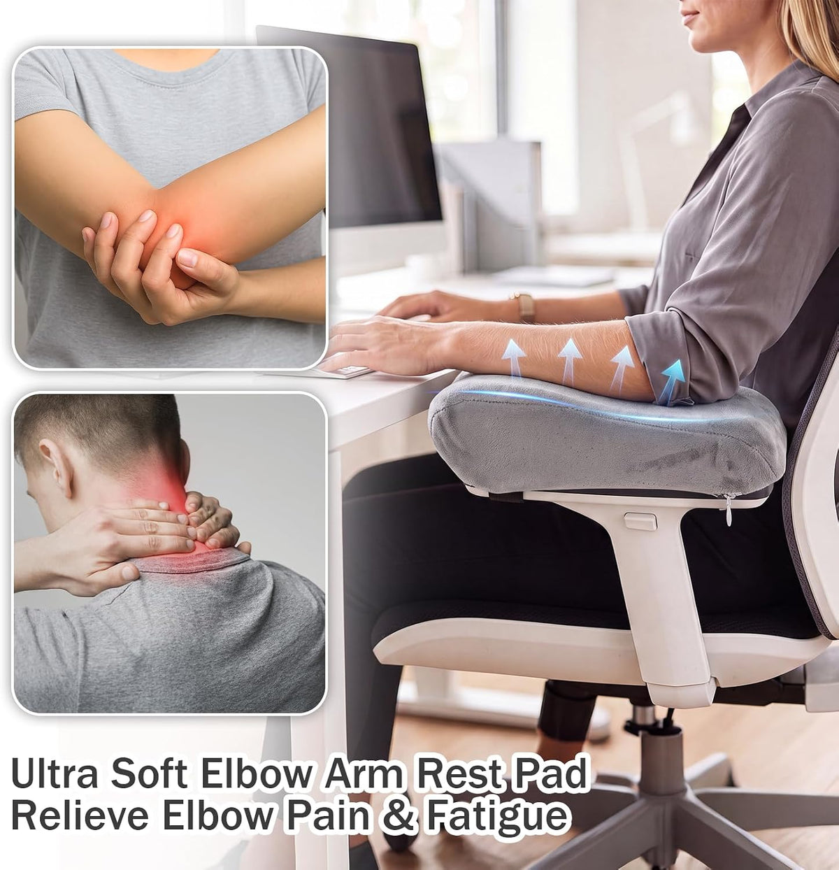THARAHT 2pcs Ergonomic Blue Mesh Gel Memory Foam Armrest Support Pillow Anti Slip Adjustable Office Chair Games Home Wheelchairs