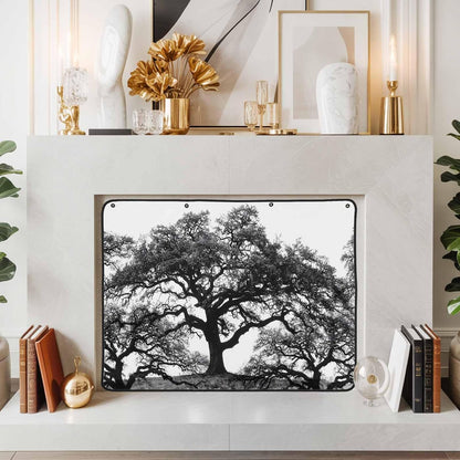 Magnetic Fireplace Cover Oak Tree Forest Fireplace Screen Decorative Black Deep Roots Branches Insulation Fireplace Blocker Blanket Save Energy Fireplace Draft Stopper Covers for Living Room 36x30