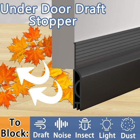 Under Door Draft Stopper, Self-Adhesive Door Sweep for Bottom of Door, Weather Stripping Doors Seal Soundproofing Insulation Strip, Doors Bottom Gap Blocker for Exterior/Interior (Black, 39Inch)