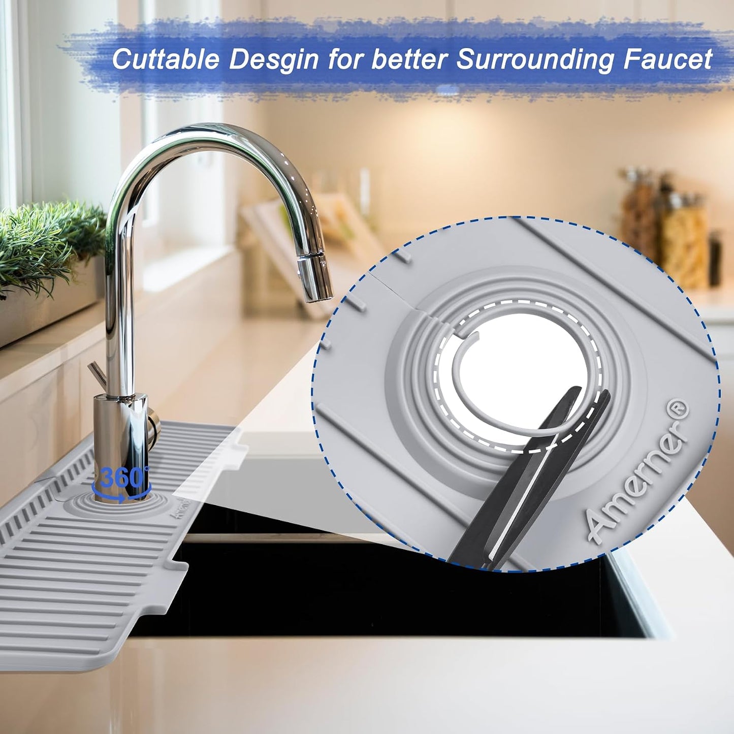 Kitchen Sink Splash Guard, 20IN Longer Silicone Faucet Guard & Draining Mat, Bathroom and Kitchen Sink Organizer, Sink Faucet Mat Water Splash Guard Behind Faucet Accessories Gadget, 20” x 5.5”, White