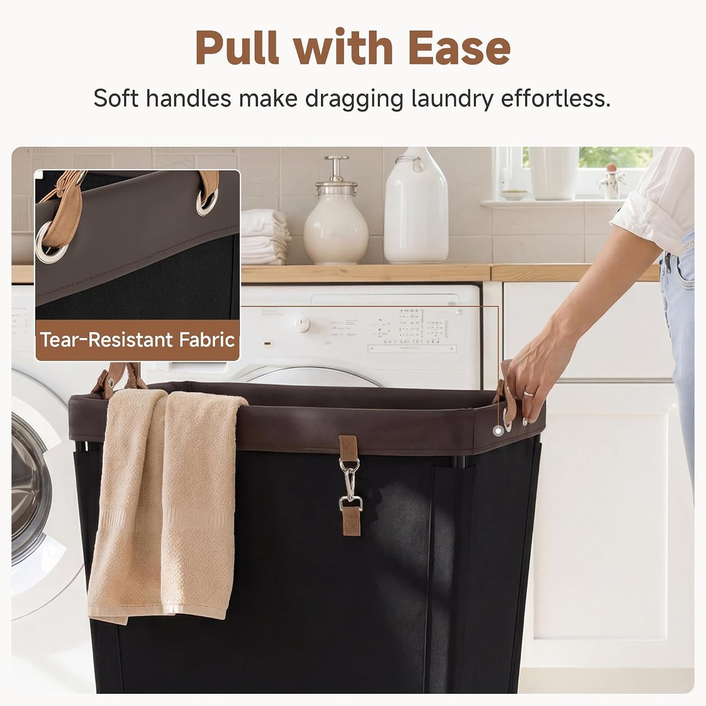 StorageWorks 160L Laundry Basket with Wheels, Rolling Hampers for Clothing | Beige Laundry Basket with Wheels, Metal Frame & Handles, Rolling Hamper for Bedroom, Bathroom, Dorm, Hotel