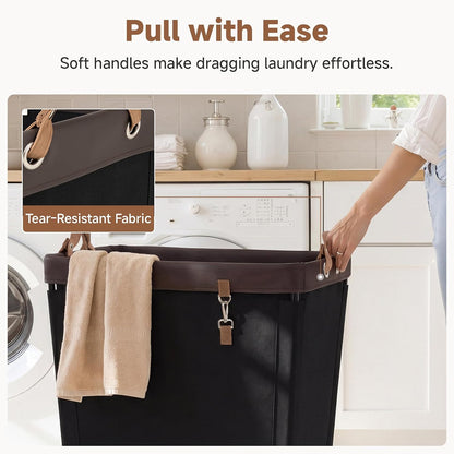 StorageWorks 160L Laundry Basket with Wheels, Rolling Hampers for Clothing | Beige Laundry Basket with Wheels, Metal Frame & Handles, Rolling Hamper for Bedroom, Bathroom, Dorm, Hotel