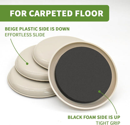 Furniture Sliders for Carpet 8 PCS - 3 1/2" Beige | Furniture Moving Sliders, Chair Leg Floor Protectors, Carpet Sliders for Furniture - Move Your Furniture Easily & Safely