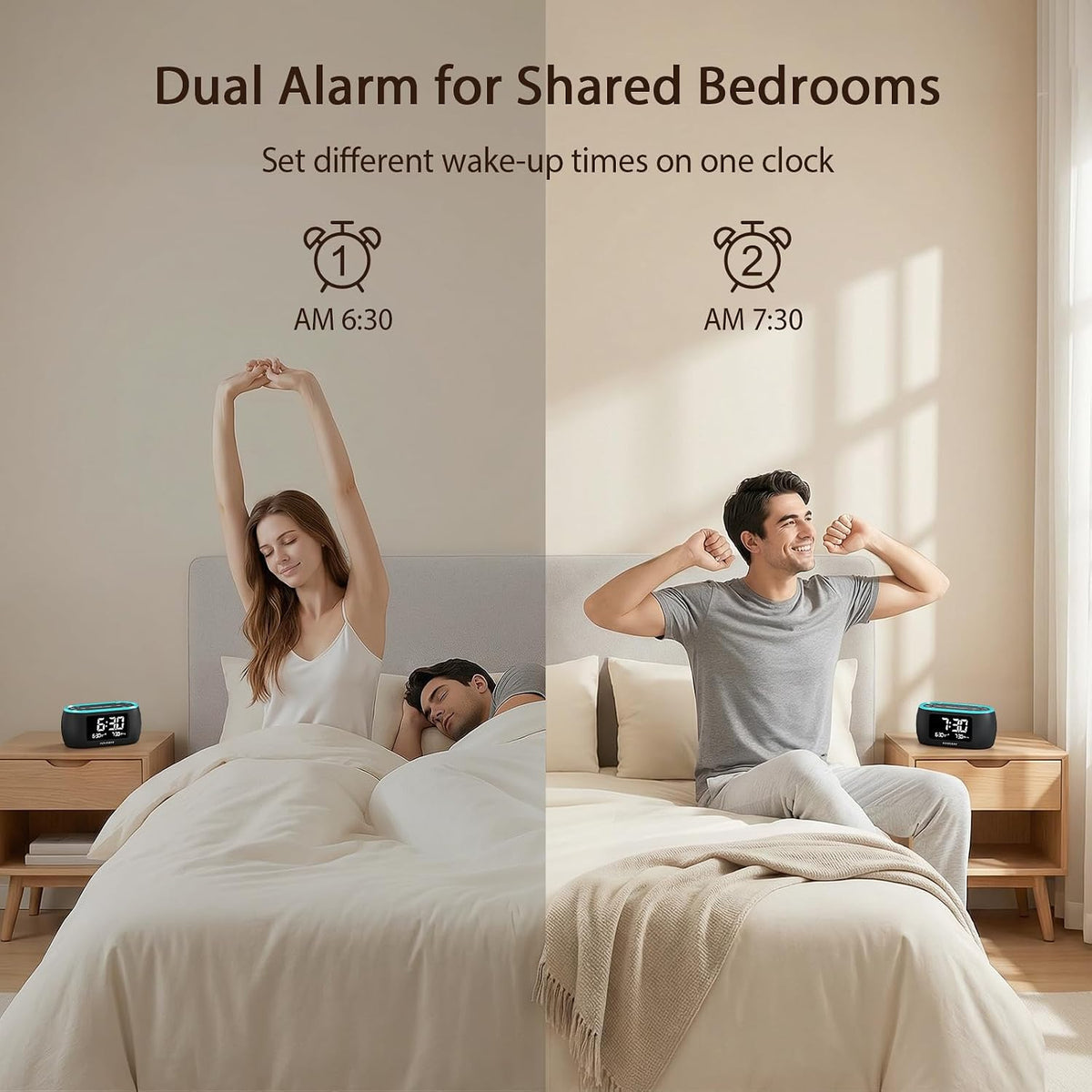 HOUSBAY Digital Alarm Clock Radio for Bedrooms with Night Light