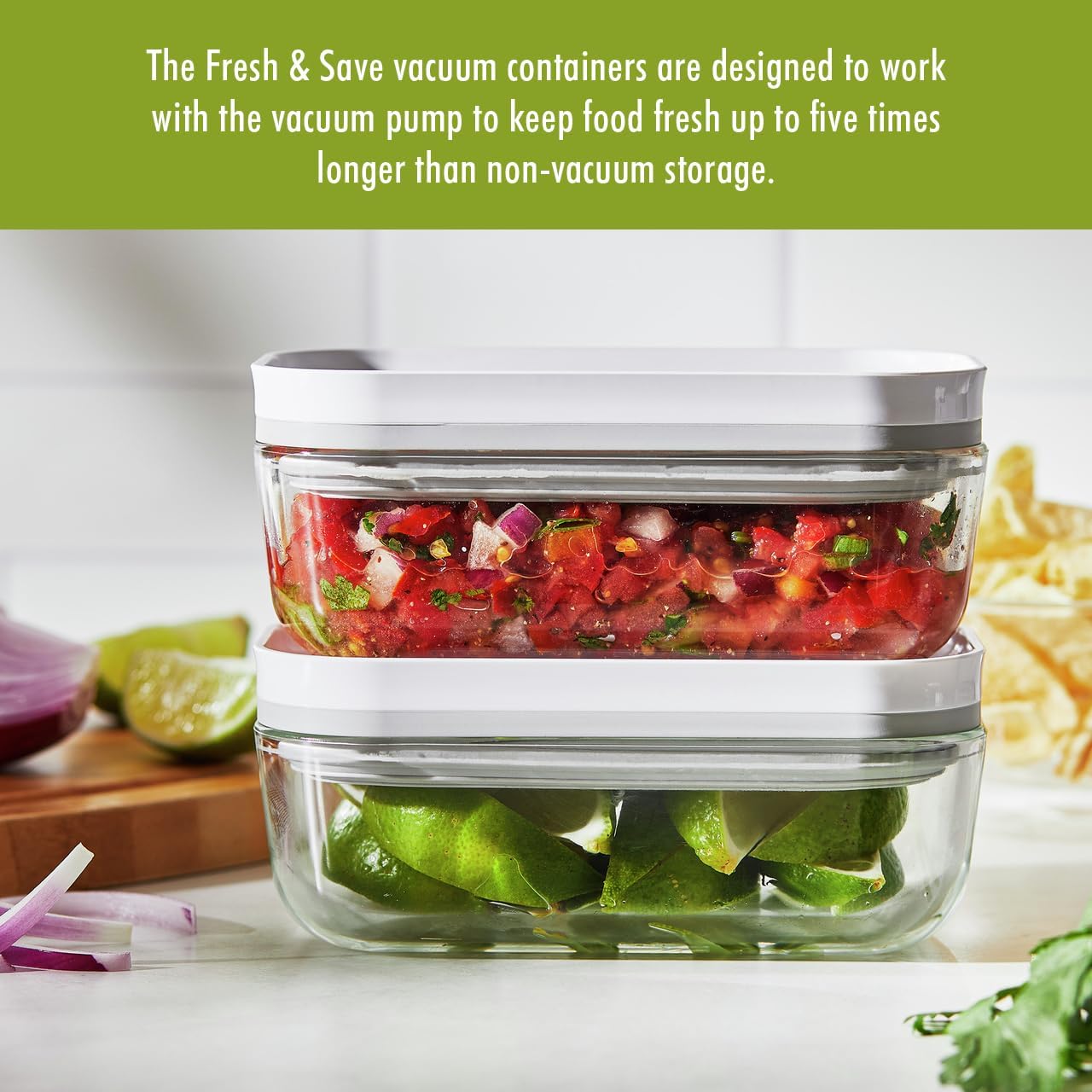 For food to stay fresh up to 5X longer, pump required (not included).