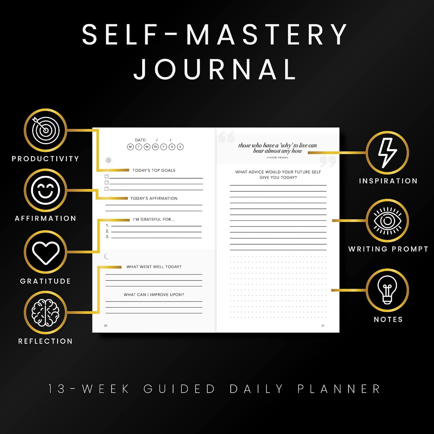 Self-Mastery Journal for Men with Prompts - 13 Week Guided Gratitude Journal - 5 Minute Journal - Reflection Manifestation Journals for Mindfulness - Self Care Journal - Goal Journal for Women & Men