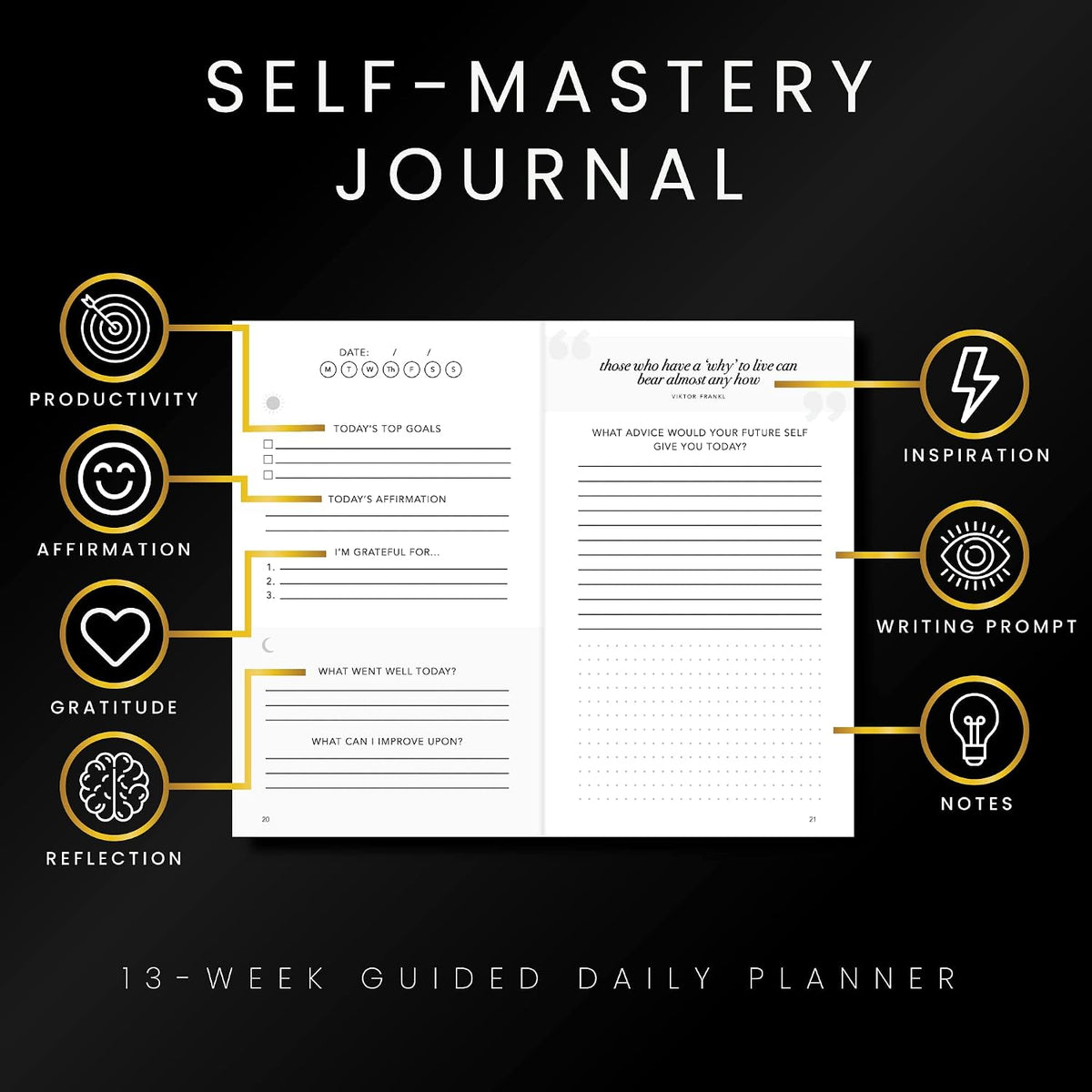 Self-Mastery Journal for Men with Prompts - 13 Week Guided Gratitude Journal - 5 Minute Journal - Reflection Manifestation Journals for Mindfulness - Self Care Journal - Goal Journal for Women & Men