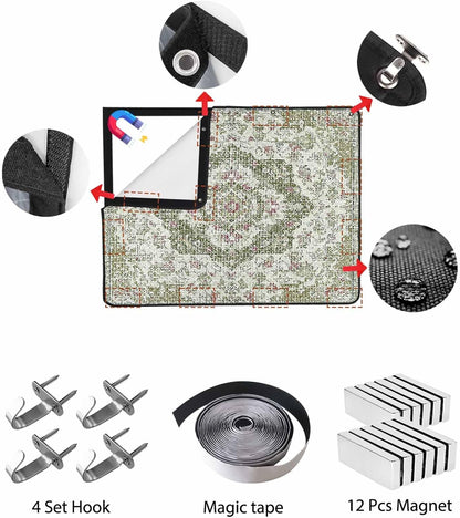 Magnetic Fireplace Cover Grey Medieval Flowers Fireplace Screen Decorative Retro Bohemian Pattern Insulation Fireplace Blocker Save Energy Fireplace Draft Stopper Covers for Living Room 39x32 Inch
