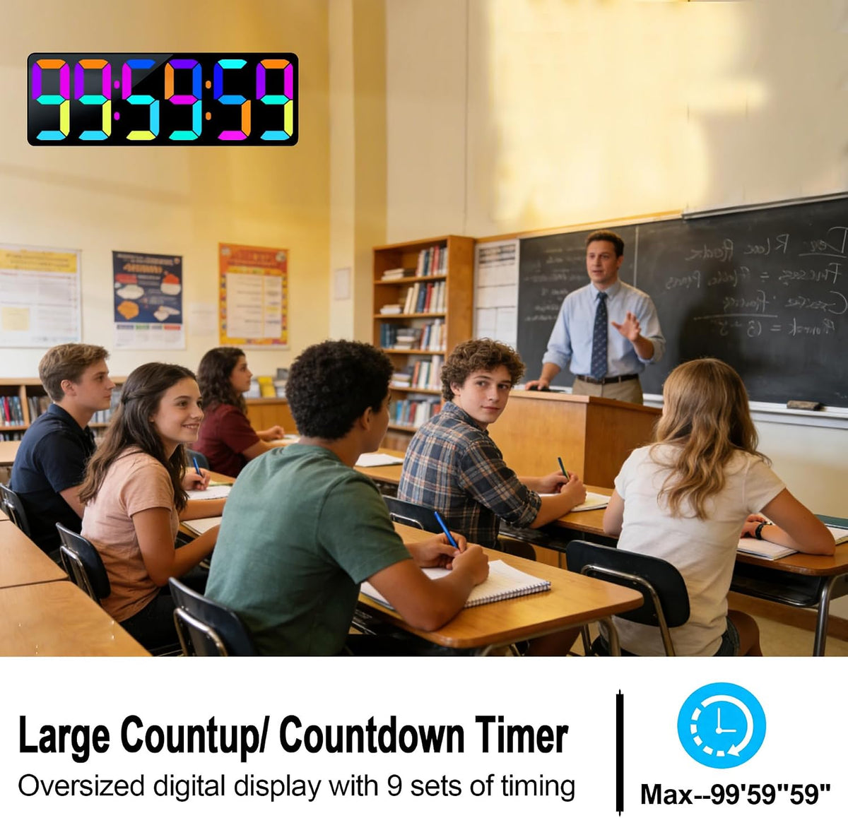 TXL 17.2" Bluetooth Digital Wall Clock with Seconds, Large Countdown Timer for Classroom Home Gym Kitchen Office, Alarm Clock with Remote Control, 4 Dimmable Brightness, Auto DST (RGB)