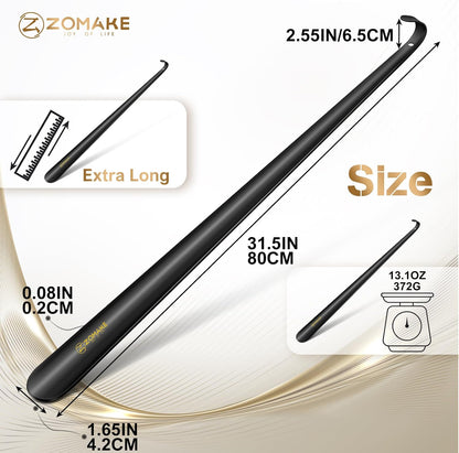 ZOMAKE Shoe Horn Long Handle for Seniors Men Women, Metal Shoehorn 16.5" | Stainless Steel Boot Horn Shoe Spoon Helper, Smooth Rounded Curve, Comfort Grip, No Bending Over, Shoe Care for Daily Use