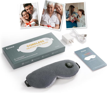 Ezona Heated Eye Mask, Cotton Cordless Warm Eye Compress Mask for Dry Eyes
