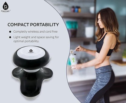 Pursonic Handheld Sport Massager Mini Portable for Hand, Head, Neck, Back, Legs & Arms Pain Relief Easy Grip Handle, 3 Vibrating Massage Modes (White)