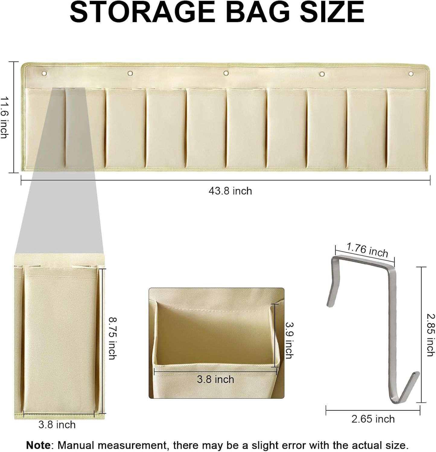 RVZONE RV Shoe Pockets 10 Pockets Heavy Hanging Bedside Storage Organizer with Sturdy Hooks Storage Pockets Hangs on bed for Shoes Toys and Tool Accessories