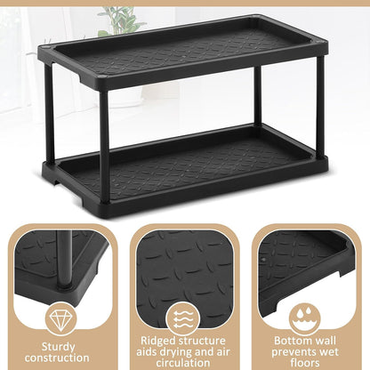 Cinnvoice Boot Tray Rack for Entryway Plastic Waterproof Shoe Mat Tray Large Storage Shelf for Indoor Outdoor Entryway Hallway Closet Use in All Seasons Black(28" d X 14.5" w X 14.5" h)