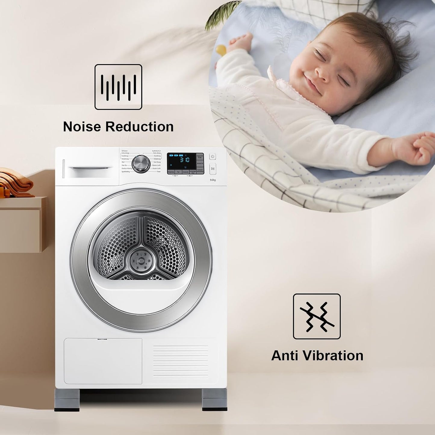 4Pcs Anti Vibration Pads for Washing Machine, Reduce Washer Dryer Moving | Washer and Dryer Pedestals,Prevents Noise Vibration Transfer, Antivibration Stabilizer Support Feet (Increase1.8in)