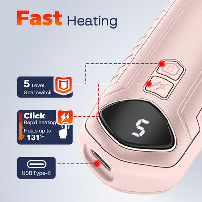 Hand Warmers Rechargeable 2 Pack, Electric Hand Warmer, 2-Second to 131°F with 5 Heat Levels, USB-C Portable Pocket Heater Handwarmers, UL Certified for Camping, Hunting, Gifts for Women Men