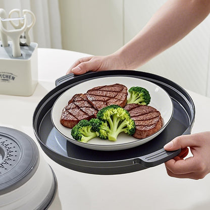 Microwave Splatter Cover with Anti-Scald Tray, 10.7" Collapsible - Red | Collapsible microwave food cover with an anti-scald tray. Fits most plates up to 10.7 inches and helps reduce food splatter.