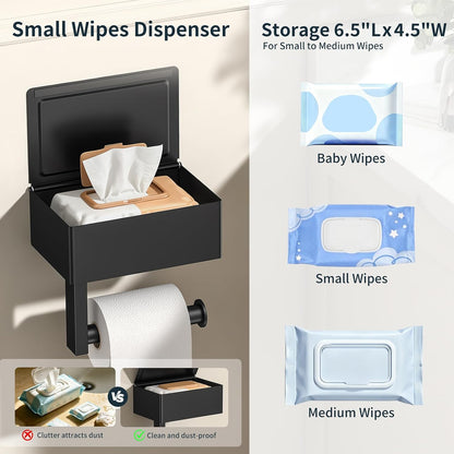 FORIOUS Toilet Paper Holder with Shelf, Wall-Mounted Modern Wipes Dispenser | Brushed Nickel | Toilet Paper Holder with Storage for Bathroom | Fits Wipes, Sanitary Napkin, Tampon | 8.0"x5.3" Large Shelf