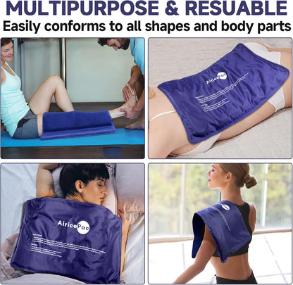 AiricePac Extra Large Gel Flexible Back Ice Packs for Injuries Reusable, 11”x 20” Cold Pack Wrap for Knee Leg Neck Shoulder Hip Back Pain Relief, Cold Compress Therapy for Swelling, Bruises, Surgery