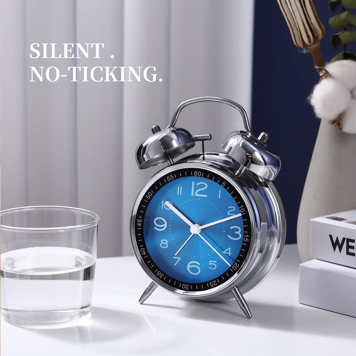 Super Loud Alarm Clock For heavy sleepers,4 inches Twin Bell Alarm Clock with Backlight,Battery Operated,Silent Non Ticking,For Kids,Adults,Bedrooms,Retro decor Desk Analog Clocks.. (Noctilucent)