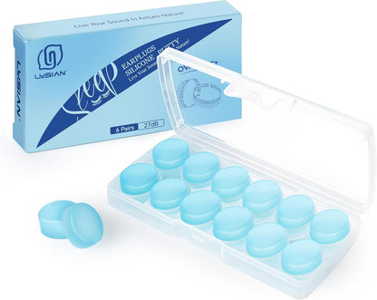 LYSIAN 27dB Moldable Silicone Ear Plugs for Sleep and Swim, 6 Pairs, Blue