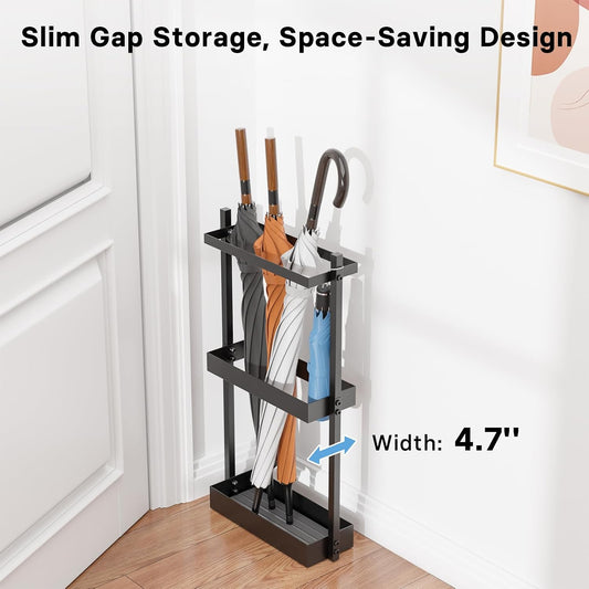 Metal Umbrella Stand with Drying Stone, Fits Compact Small Spaces | Free Standing