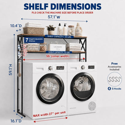 Furnaza 59.1" H 3-Tier Laundry Room Over Washer Dryer Shelf, Adjustable | Heavy Duty Steel, 110LB Capacity, 54.7"Wx9.4"D Interior, Easy Assembly, Great for Bathroom Laundry Mudroom Pantry Workshop