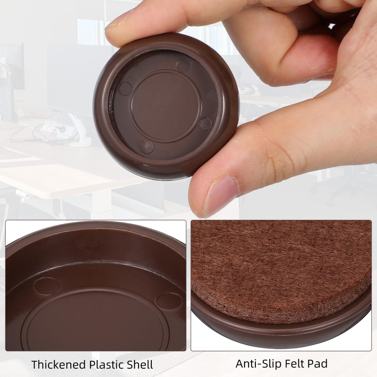 Angoily Furniture Pads & Sliders for Hardwood Floors, 10 Pcs Felt Chair Leg Floor Protectors Caster Cups, Heavy Duty Moving Pads for Piano Bed Wheels, Non Scratch (Light Brown)
