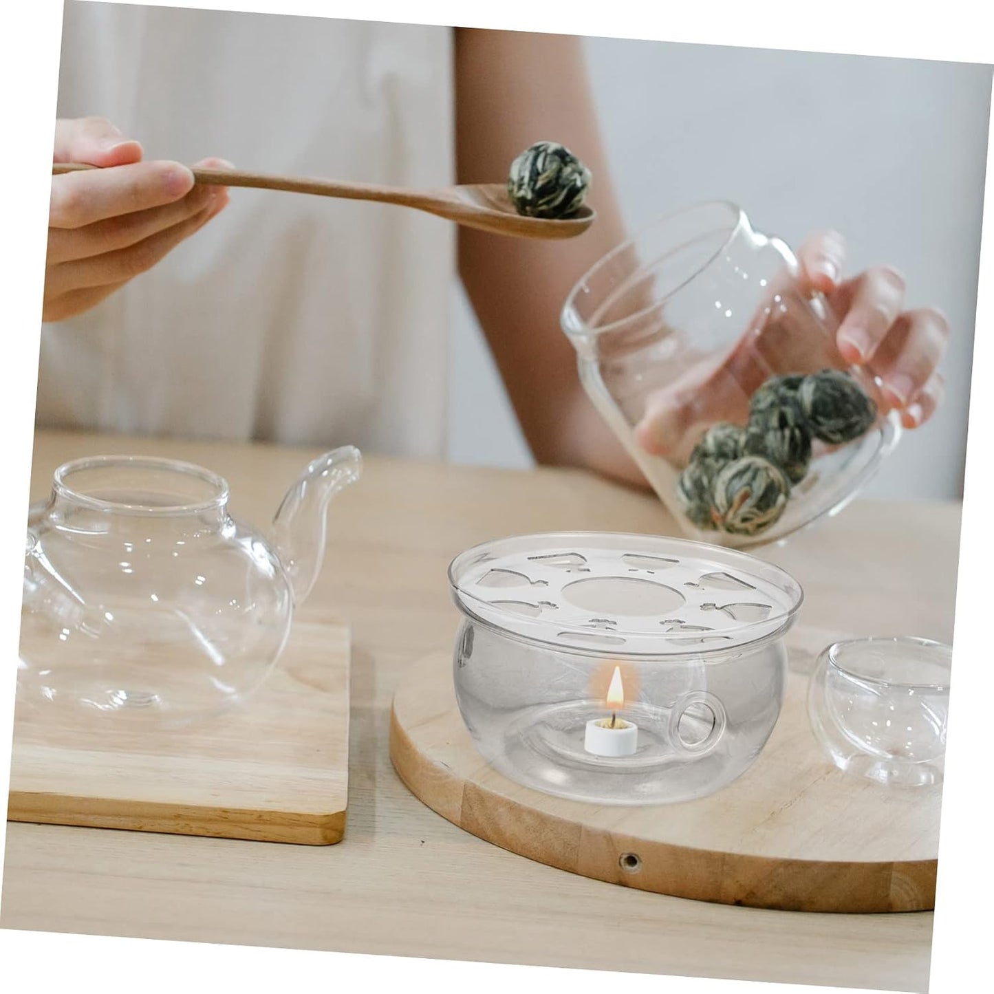 Mobestech Household Teapot Heater Chic Glass Teapot Warmer with Non Slip Base Tea Stove Heating Stand for Heat Preservation and Easy Cleaning Present for Friends and Family