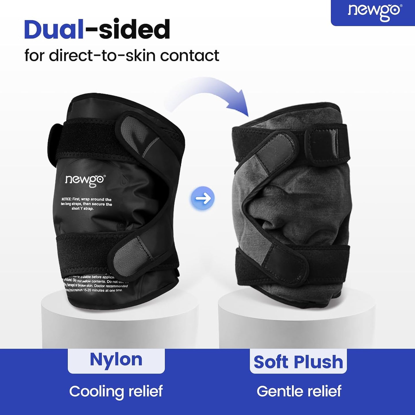 NEWGO Knee Ice Pack Wrap, 360° Full Wrap, Blue | Y-shaped Strap Stays Put, Reusable for Knee Replacement, ACL, Arthritis, Swelling, and Sports Injuries, 21.7" x 9.8"