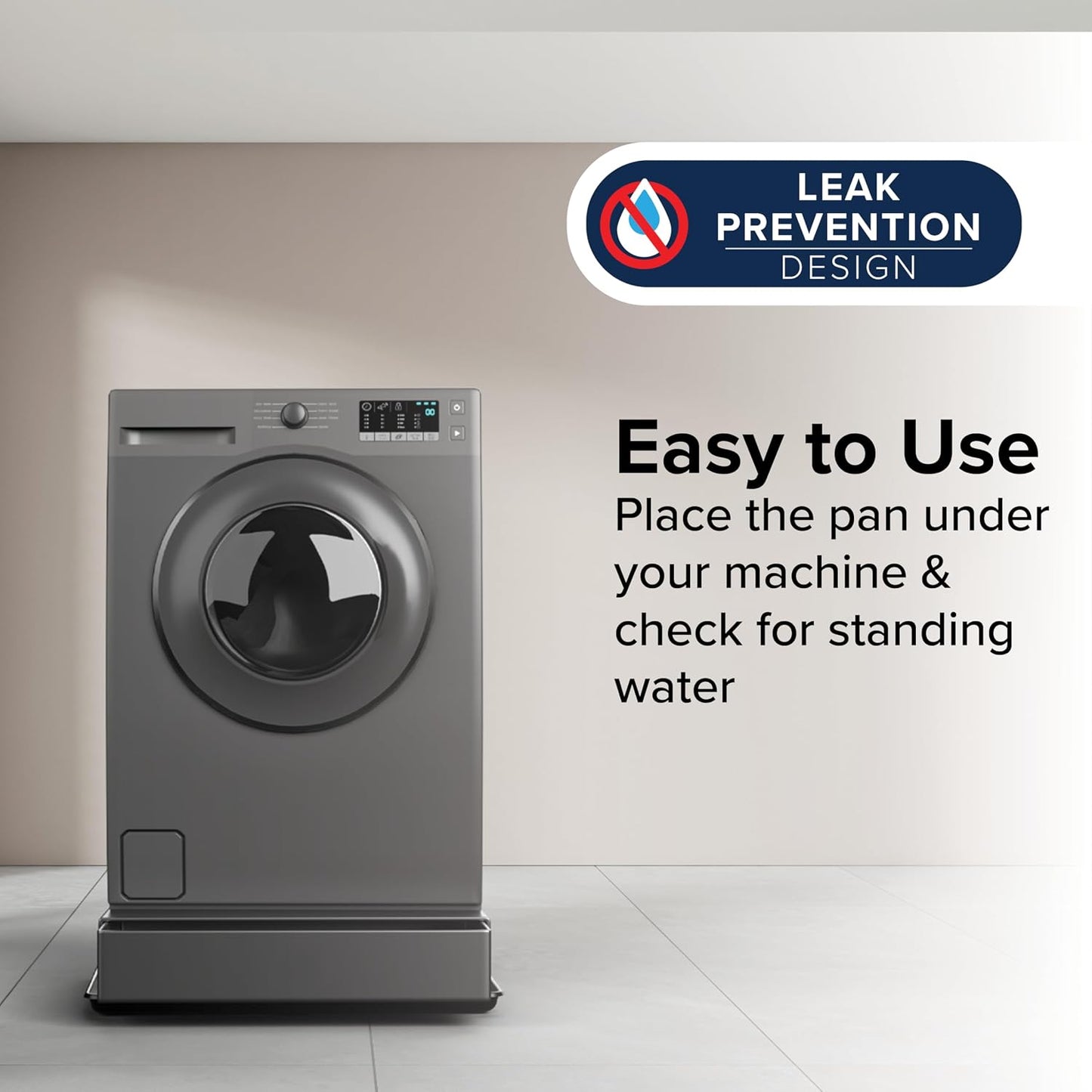 Camco Low Profile Washing Machine Drain Pan with PVC Fitting, 29 inch x 33 inch ID and 31 inch x 35 inch OD - Protects Your Floors from Washing Machine Leaks - Easy to Use - Pewter - 20788