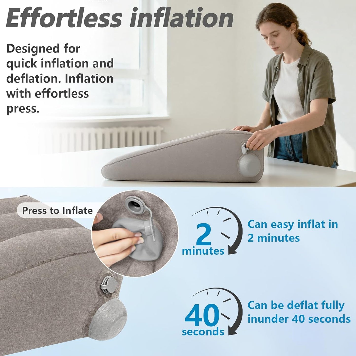 Inflatable Leg Elevation Pillow for Post-Surgery Recovery Adjustable Height | Travel-Friendly, Wedge Pillows for Swelling Relief, Easy Pump Valve, Single Leg/Knee/Ankle/Back