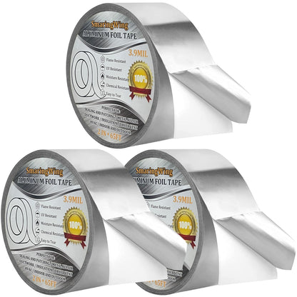 Aluminum Foil Duct Tape Heavy Duty Waterproof, Premium Silver Metal HVAC Heat Tapes (2"*65Feet,3.9mil), High Temperature, Dryer Vent Insulation Tape for Ductwork, Ducting, Sealing, Patching, Furnace