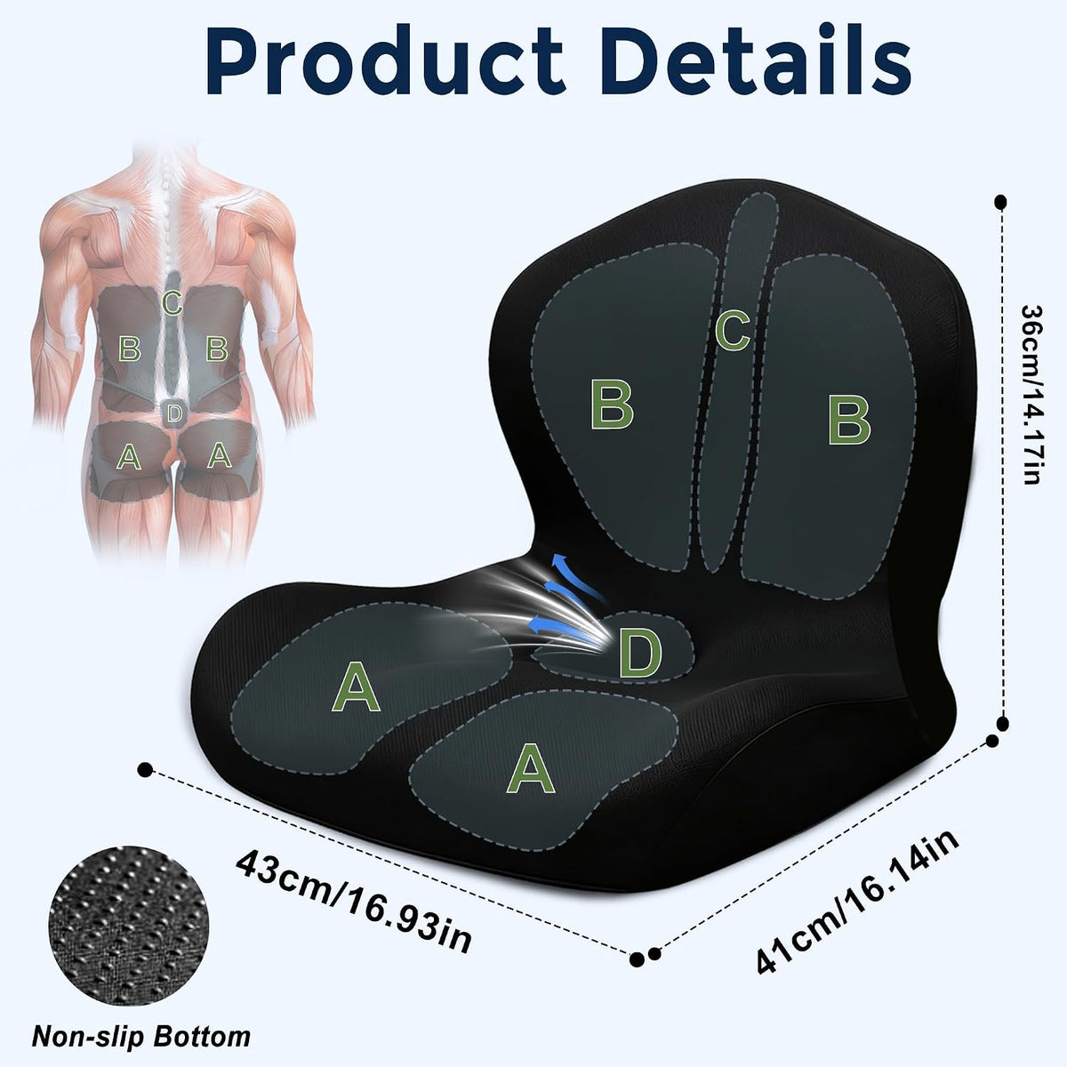 Seat Cushion for Office Chair and Car, L-Shaped Ergonomic Car Seat Cushions, Memory Foam Chair Cushion, Lumbar Support Pillow for Wheelchair, Car, Home, Office, Desk, Black